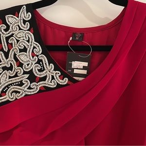 Indian kurti top or dress in red with beaded embroidery